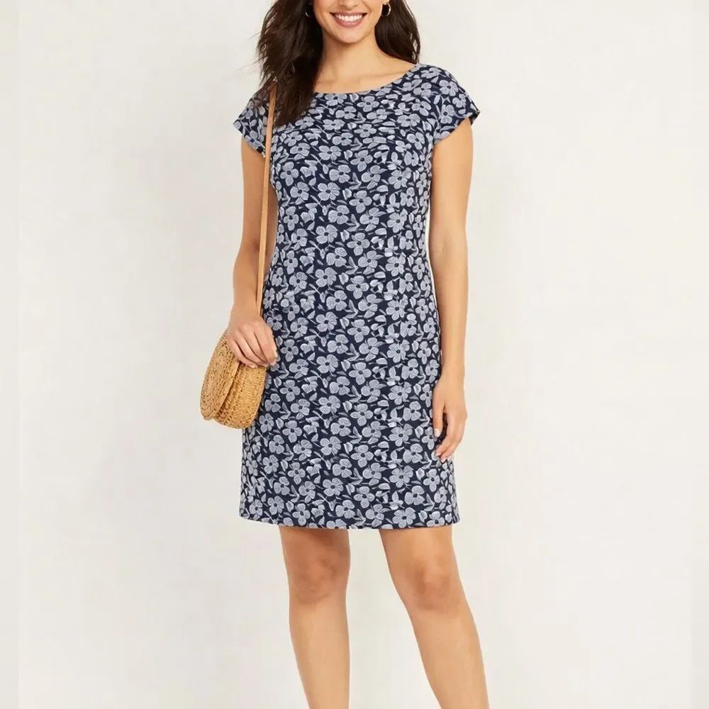 Old Navy Blue Floral Cotton Sheath Dress Cap Sleeve Summer Size 12